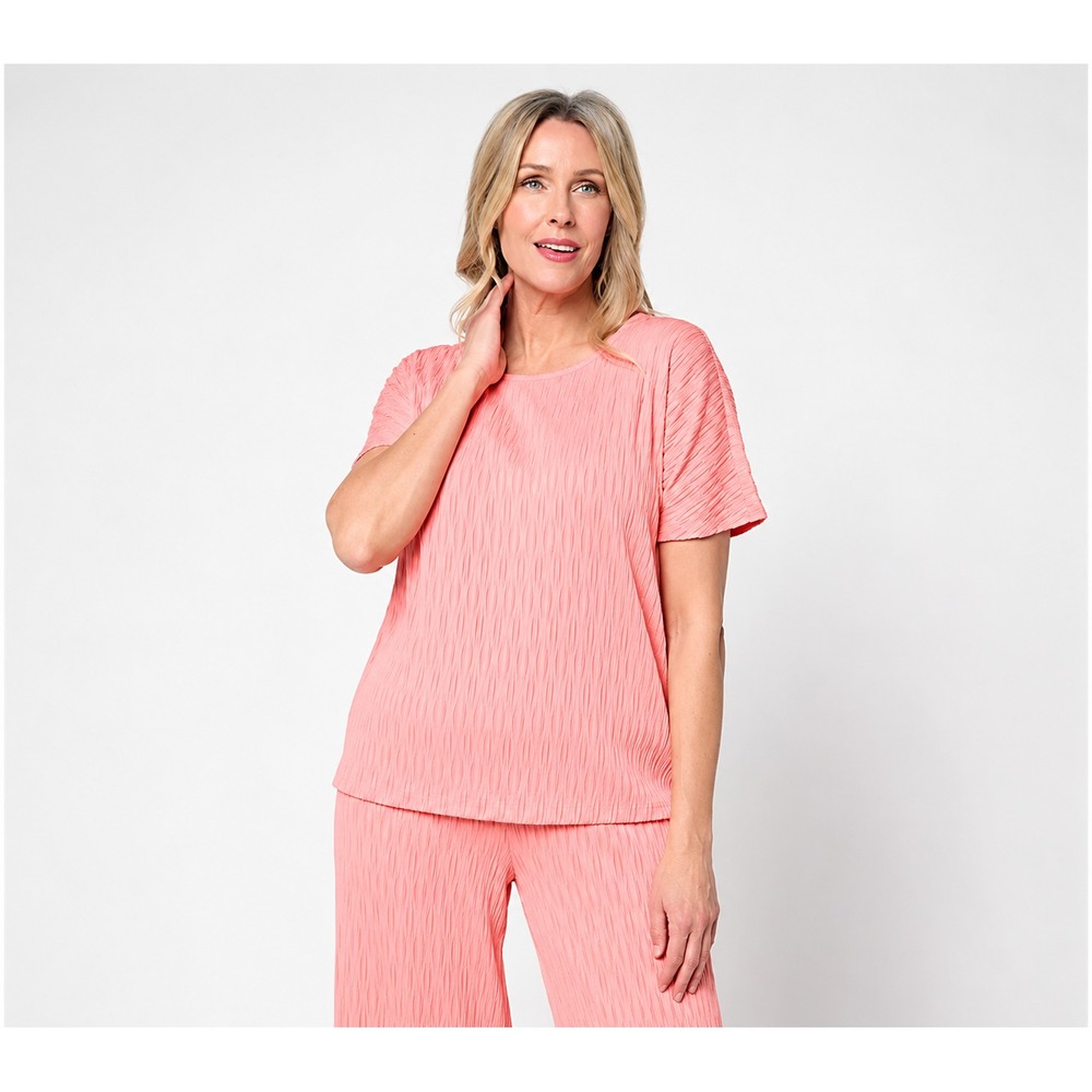 Susan Graver Textured Jacquard Top Ocean Coral, Medium